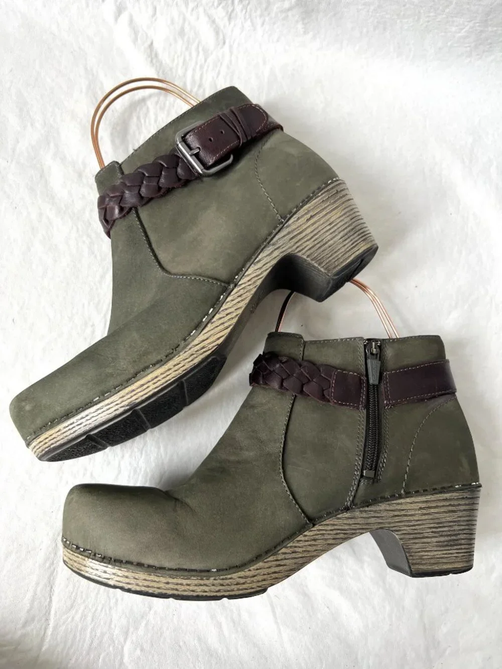 Dansko boots olive green brown leather Michelle EU 42 11.5 12 short ankle clog